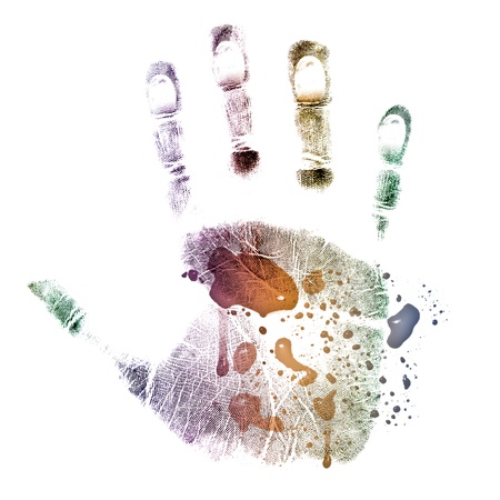 Colorful hand-print painted isolated on white background 