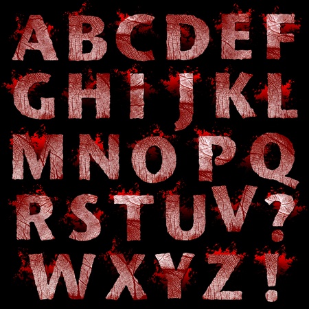 Set of bloody Fingerprint letters artwork isolated on a black background の写真素材