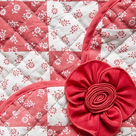 Red Square with Flowers and Rose Fabric Texture 