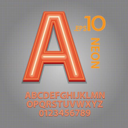 Orange Neon Alphabet and Numbers Vectorのイラスト素材