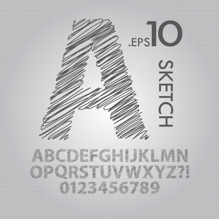 Pencil Sketch Alphabet and Numbers Vectorのイラスト素材