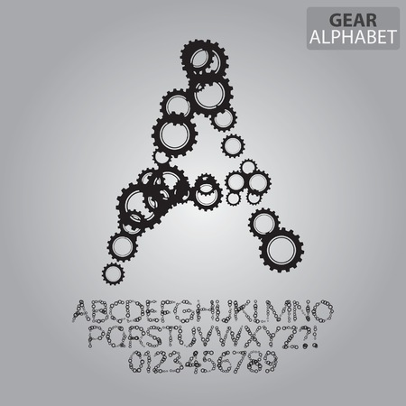 Gear Silhouette Alphabet and Numbers Vectorのイラスト素材