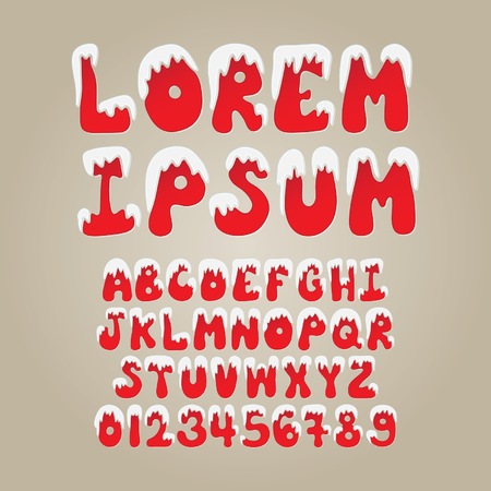 Red Snowy Alphabet and Digit Vectorのイラスト素材