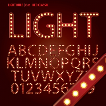 Red Classic Light Bulb Alphabet and Digit Vectorのイラスト素材