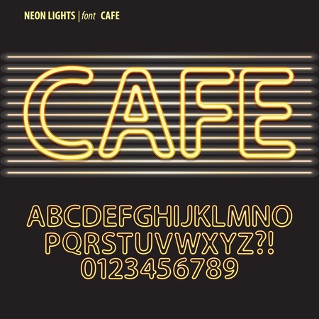 Yellow Neon Lights Alphabet and Digit Vectorのイラスト素材