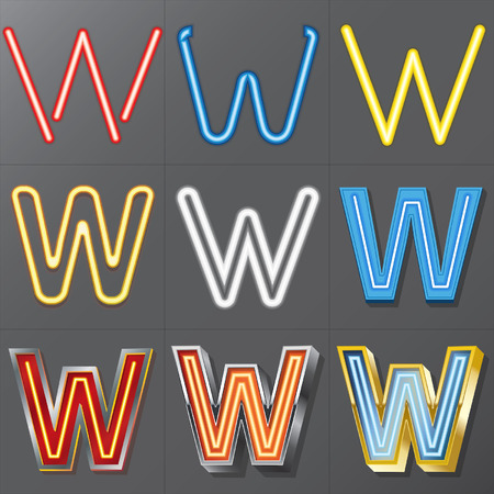 Set of Neon Style Alphabet Wのイラスト素材