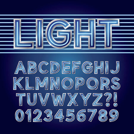 Blue Neon Light Alphabet and Numbersのイラスト素材