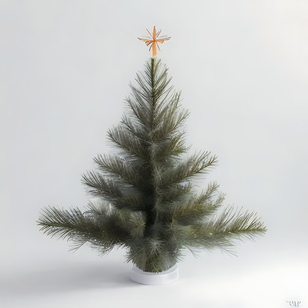 Christmas tree with star decoration on white background. 3D illustration.の素材