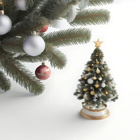 3d render of christmas tree with baubles on white backgroundの素材