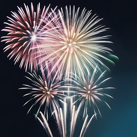 Colorful fireworks of various colors over night sky background. Celebration conceptの素材