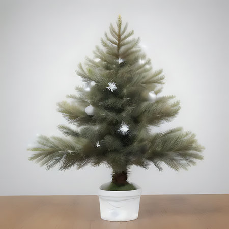 Christmas tree in a pot on a white background. 3d illustrationの素材