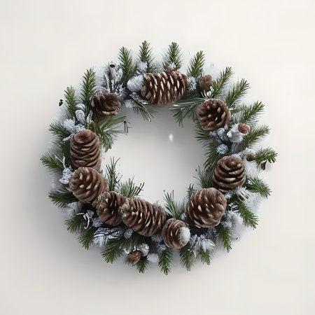 Christmas wreath with fir branches and cones. 3D illustration.の素材