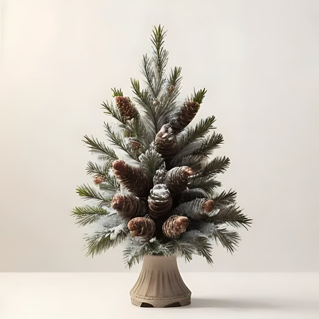 Christmas tree decorated with pine cones and fir branches. 3d renderの素材
