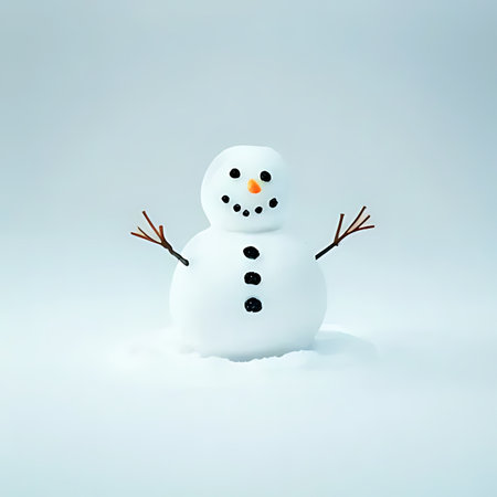Snowman in snowdrift on white background, 3d renderの素材