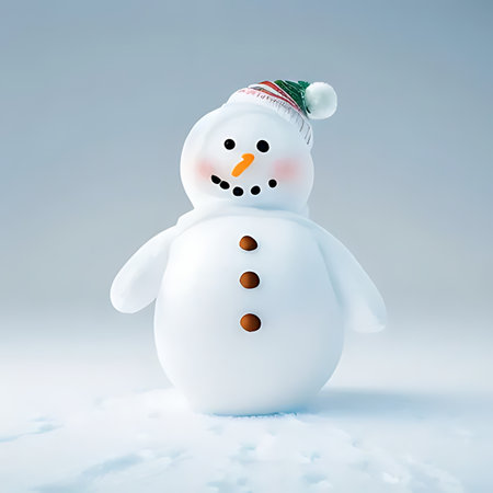 Snowman with santa hat, 3d render, square imageの素材