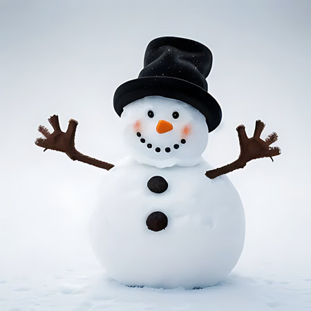 Snowman with hat and scarf on white background, 3d renderの素材
