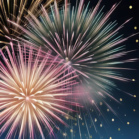 Colorful fireworks in the night sky. Abstract background with fireworks.の素材