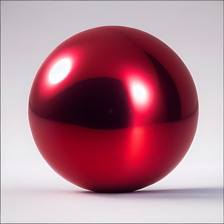 Red sphere on a white background. 3d rendering. Computer digital drawing.の素材