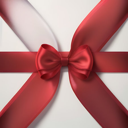 Red bow with ribbon on white background. 3d render illustration.の素材