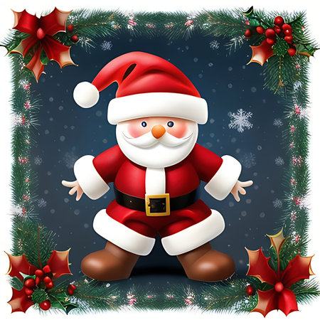 Christmas background with Santa Claus and holly berry. Vector illustration.の素材