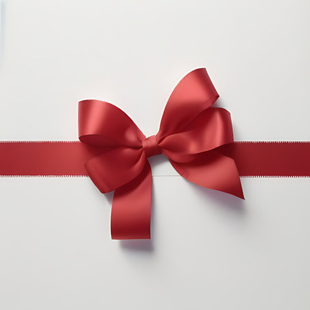 Red satin ribbon bow isolated on white background. 3d illustrationの素材