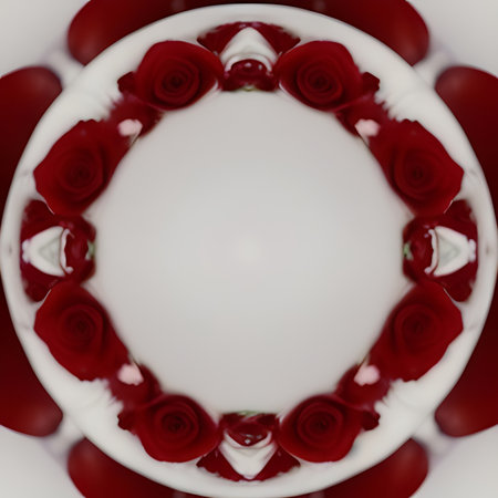 3d illustration of a white plate with red roses in the centerの素材