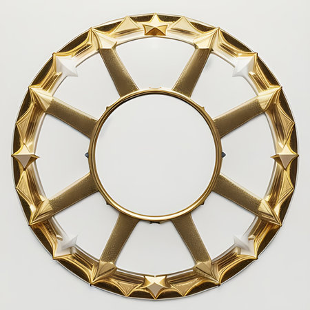 3d rendering of a circle made of golden bars on a white backgroundの素材
