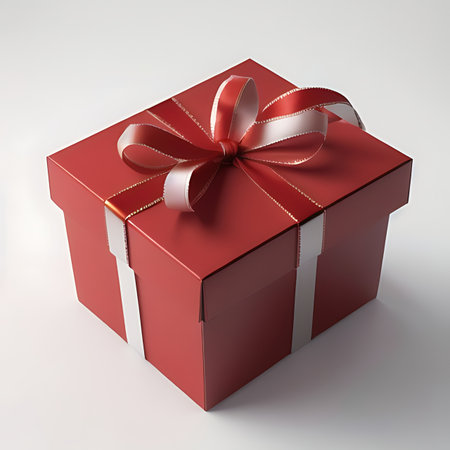 Red gift box with red ribbon on white background. 3D renderingの素材