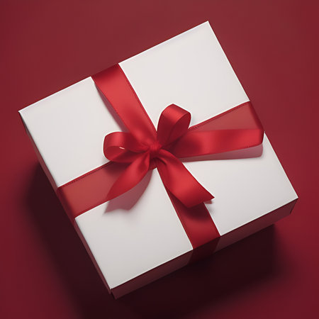 White gift box with red bow on red background. 3d renderingの素材