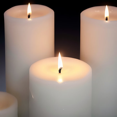 Burning candles on a black background. Close-up. 3d renderingの素材