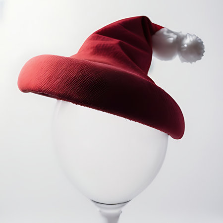 Santa Claus red hat in a wine glass isolated on white background.の素材
