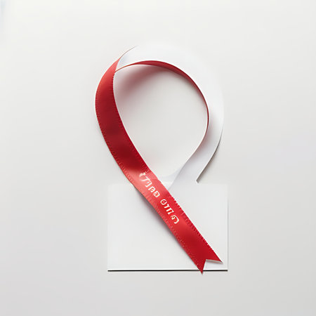 Red ribbon on a white background with space for text. Vector illustration.の素材