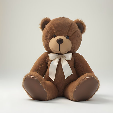 Teddy bear sitting on a white background. 3D rendering.の素材