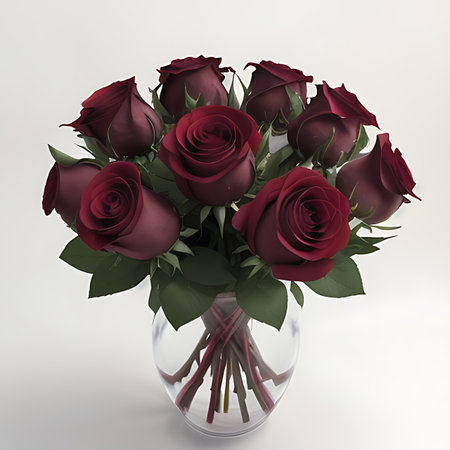 Bouquet of red roses in a vase on a white backgroundの素材