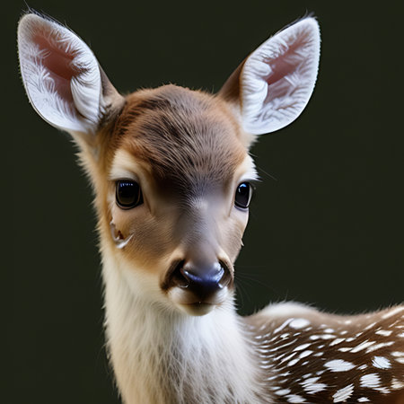 close-up portrait of a young deer on a dark green backgroundの素材