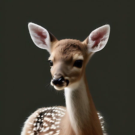 Portrait of a young deer on a dark background. Studio shot.の素材