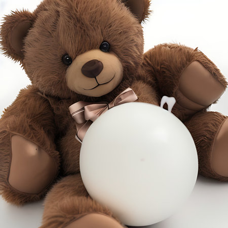 Teddy bear with a white ball on a white background. 3D rendering.の素材