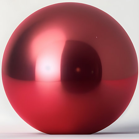 Red glossy sphere on a white background. 3d render illustration.の素材