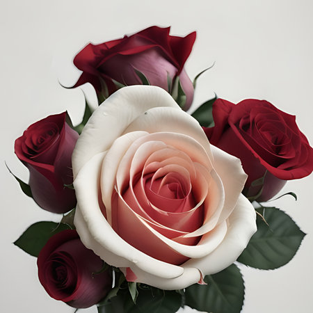 Bouquet of red and pink roses on a white background.の素材