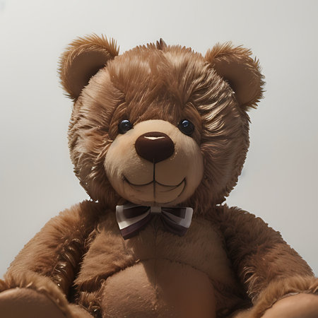 Teddy bear with bow tie on white background. Toned.の素材