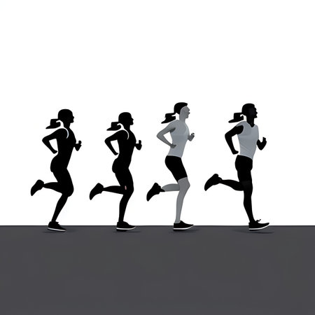 Silhouettes of running women on a white background. 3d renderingの素材