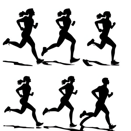Set of silhouettes of running people. Runners. Vector illustration.の素材