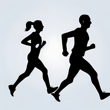 Vector silhouette of a man and a woman running on white background.の素材
