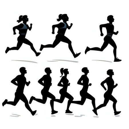 Set of running people silhouettes. Runners. Vector illustration.の素材