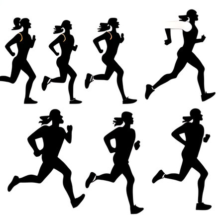 Set of silhouettes of running women on a white background. Vector illustrationの素材