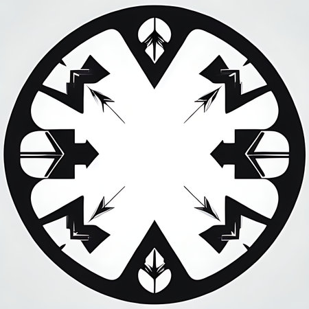Abstract black and white round frame with arrows. Vector clip art.の素材