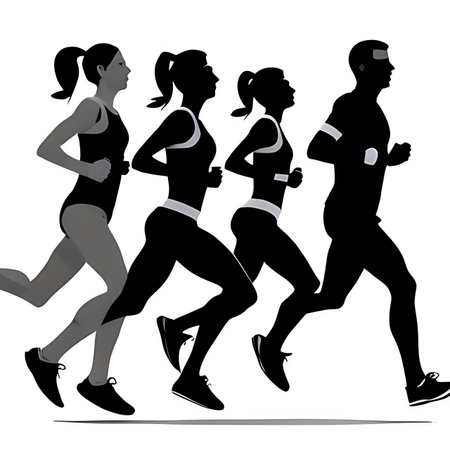 Running people silhouettes on a white background. Runners. Vector illustrationの素材