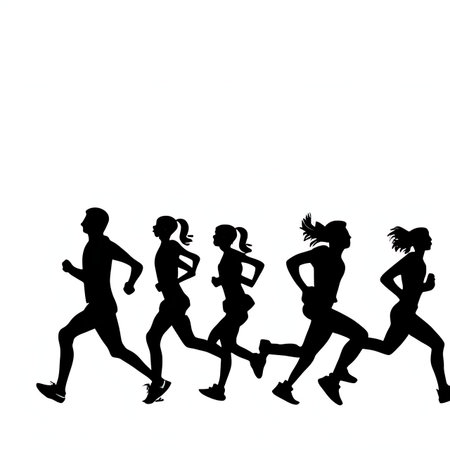 Running people silhouettes isolated on white background. Runners. Vector illustration.の素材