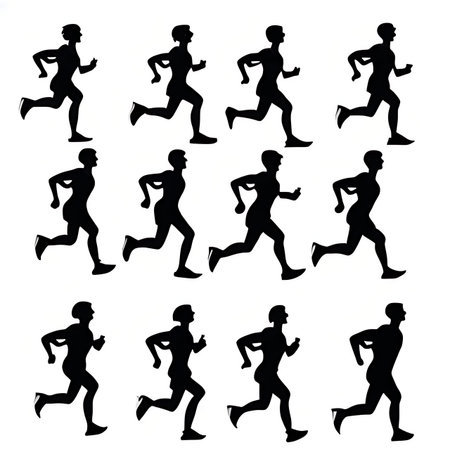 Set of silhouettes of running men. Vector illustration on white background.の素材