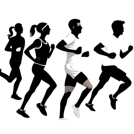 Set of running people silhouettes isolated on white background, vector illustrationの素材